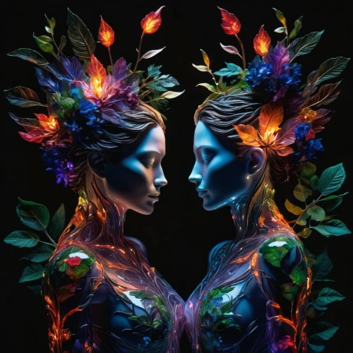 neon body painting,bodypainting,body painting,bodypaint,twin flowers,gemini,mirror image,garden of eden,kahila garland-lily,mannequins,fractalius,multicolor faces,fractals art,duality,body art,mirror of souls,rosarium,garden statues,fairy peacock,meridians,Photography,Artistic Photography,Artistic Photography 02