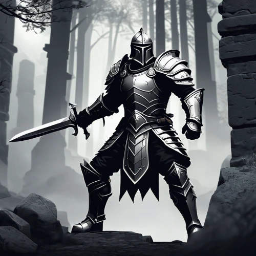 knight armor,knight,paladin,crusader,lone warrior,templar,massively multiplayer online role-playing game,fantasy warrior,dane axe,armored,warlord,castleguard,swordsman,armor,knight festival,excalibur,swordsmen,cleanup,heroic fantasy,shredder,Illustration,Black and White,Black and White 04