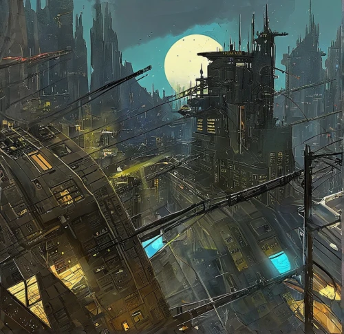 cityscape,ancient city,destroyed city,fantasy city,slum,metropolis,skyscraper town,city skyline,industrial landscape,futuristic landscape,human settlement,slums,cyberpunk,city scape,roofs,dystopian,urban landscape,city blocks,sci fiction illustration,city cities,Conceptual Art,Sci-Fi,Sci-Fi 01