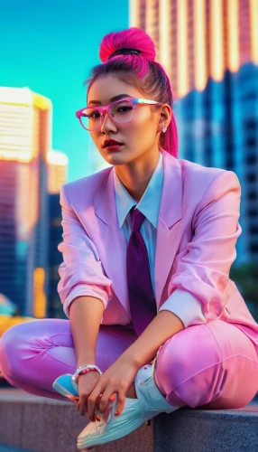 neon human resources,pink glasses,pink tie,magenta,pink background,cyberpunk,pink vector,retro woman,women in technology,man in pink,business girl,pink round frames,cyber glasses,business woman,business women,business angel,portrait background,corporate,blur office background,ceo,Conceptual Art,Sci-Fi,Sci-Fi 28