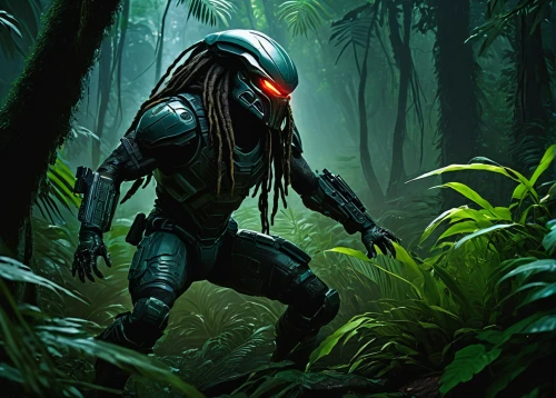 predator,patrol,aaa,alien warrior,patrols,forest background,forest man,predators,cg artwork,wall,avatar,jungle,action-adventure game,sci fiction illustration,cleanup,background image,scavenger,undergrowth,sci fi,the law of the jungle,Illustration,Realistic Fantasy,Realistic Fantasy 03