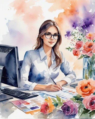 watercolor floral background,watercolor background,watercolor women accessory,bussiness woman,flower painting,watercolor roses and basket,watercolor painting,business woman,place of work women,watercolor roses,businesswoman,secretary,floral background,fashion illustration,photo painting,office worker,watercolor flowers,business women,illustrator,watercolor,Illustration,Paper based,Paper Based 25