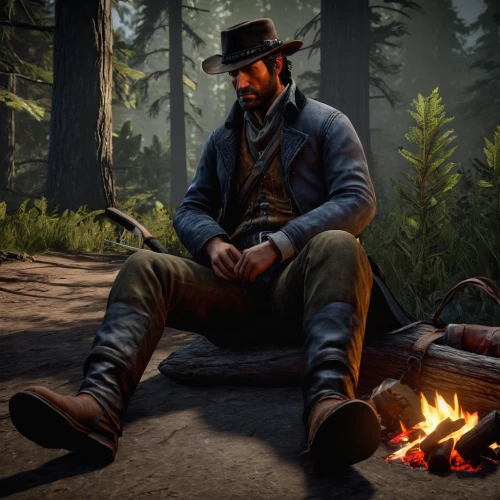 american frontier,campfire,campfires,campers,western,woodsman,wild west,camp fire,shoemaker,western riding,brown hat,gentlemanly,mountain vesper,fireside,men sitting,nomad life,gentleman icons,men hat,stetson,deadwood,Illustration,Black and White,Black and White 28