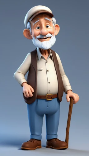 geppetto,elderly man,pensioner,grandpa,popeye,elderly person,older person,old person,old man,scandia gnome,grandfather,3d model,a carpenter,skipper,old age,cinema 4d,cute cartoon character,3d figure,disney character,character animation,Unique,3D,3D Character