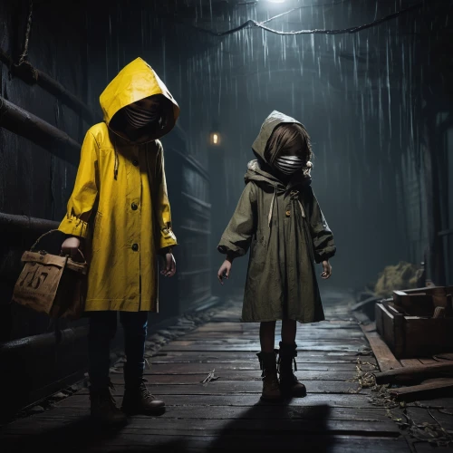 trench coat,adventure game,raincoat,play escape game live and win,little boy and girl,penumbra,game art,action-adventure game,walking in the rain,live escape game,photo manipulation,children of war,game illustration,it,children's background,rain suit,photomanipulation,monks,kids illustration,photoshop manipulation,Illustration,Paper based,Paper Based 28