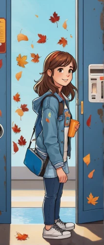 locker,the girl at the station,autumn chores,girl walking away,yui hirasawa k-on,girl in overalls,jean jacket,kids illustration,girl with speech bubble,fall season,vending machine,autumn walk,autumn camper,school clothes,in the fall,fall,gas station,autumn icon,convenience store,gas-station,Unique,Design,Sticker