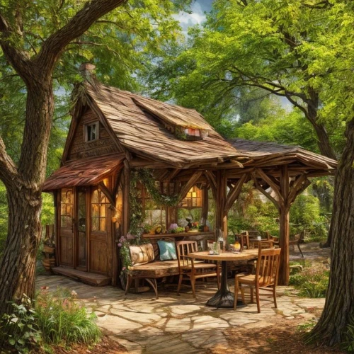 summer cottage,house in the forest,tree house hotel,log cabin,tree house,country cottage,outdoor dining,treehouse,wooden hut,cottage,log home,the cabin in the mountains,small cabin,rustic,wooden house,garden shed,gazebo,beautiful home,home landscape,little house,Game Scene Design,Game Scene Design,Fairy Tale