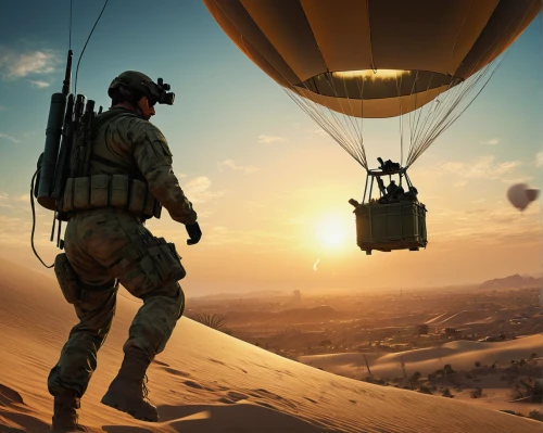 paratrooper,parachuting,parachutist,parachutes,parachute jumper,parachute fly,powered parachute,parachute,airships,paraglider sunset,hot air,lost in war,balloon trip,hot air balloon rides,air ship,hot air ballooning,gas balloon,hot air balloon ride,game illustration,us army,Conceptual Art,Fantasy,Fantasy 05