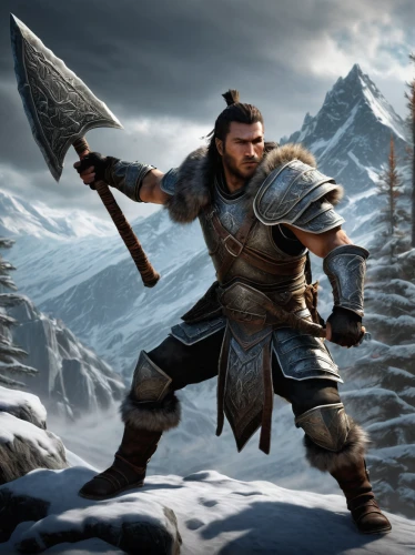 thorin,massively multiplayer online role-playing game,barbarian,northrend,heroic fantasy,dwarf sundheim,norse,skyrim,dane axe,dwarf cookin,witcher,throwing axe,dwarves,vikings,warrior and orc,nordic bear,mountaineer,action-adventure game,bordafjordur,sward,Conceptual Art,Fantasy,Fantasy 15