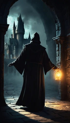 hamelin,hogwarts,game illustration,dracula castle,grimm reaper,hooded man,undertaker,castle of the corvin,massively multiplayer online role-playing game,digital compositing,cloak,fantasy picture,count,grim reaper,cg artwork,haunted cathedral,investigator,the pied piper of hamelin,transylvania,games of light,Conceptual Art,Fantasy,Fantasy 02