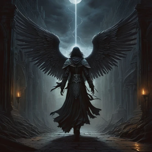 dark angel,angel of death,archangel,the archangel,black angel,death angel,angelology,uriel,guardian angel,fallen angel,angels of the apocalypse,black raven,pilgrim,angel,corvus,corvidae,light bearer,business angel,the angel with the cross,dodge warlock,Illustration,Realistic Fantasy,Realistic Fantasy 44