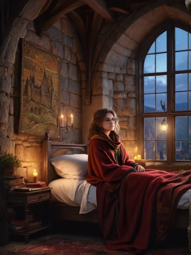 hobbiton,the abbot of olib,tyrion lannister,digital compositing,warm and cozy,fantasy picture,four-poster,romantic night,cozy,hygge,hobbit,cg artwork,warmth,scholar,photo manipulation,transylvania,jrr tolkien,middle eastern monk,four poster,potter,Photography,General,Natural