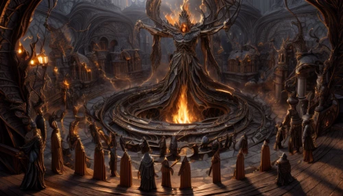 cauldron,hall of the fallen,the throne,throne,fireplaces,candlemaker,horn of amaltheia,the eternal flame,stalls,fire ring,chamber,hearth,pillar of fire,the threshold of the house,portal,castle of the corvin,burning torch,fireplace,witch's house,haunted cathedral