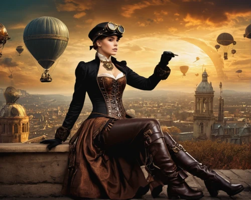 steampunk,the victorian era,fantasy picture,airship,victorian lady,airships,victorian style,universal exhibition of paris,image manipulation,steampunk gears,fantasy art,mary poppins,french digital background,digital compositing,fantasy woman,victorian fashion,lady pointing,lindsey stirling,photo manipulation,photoshop manipulation,Conceptual Art,Fantasy,Fantasy 05