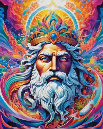 poseidon,mantra om,psychedelic art,poseidon god face,pachamama,sea god,deity,astral traveler,kundalini,shamanic,brahma,mysticism,prophet,shamanism,ascension,god of the sea,lsd,crown chakra,god,aura,Illustration,Realistic Fantasy,Realistic Fantasy 39