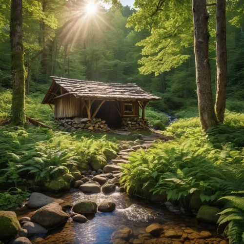 house in the forest,summer cottage,log cabin,log home,japan landscape,the cabin in the mountains,log bridge,home landscape,small cabin,japan garden,water mill,wooden hut,beautiful japan,wooden sauna,fairy house,wooden bridge,japanese garden,house in mountains,wooden house,ryokan,Photography,General,Realistic