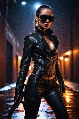 catwoman,femme fatale,leather,latex clothing,black leather,hard woman,birds of prey-night,leather jacket,harley,policewoman,blade,super heroine,leather texture,black widow,latex,visual effect lighting,eva,spy,merc,renegade,Art,Artistic Painting,Artistic Painting 49