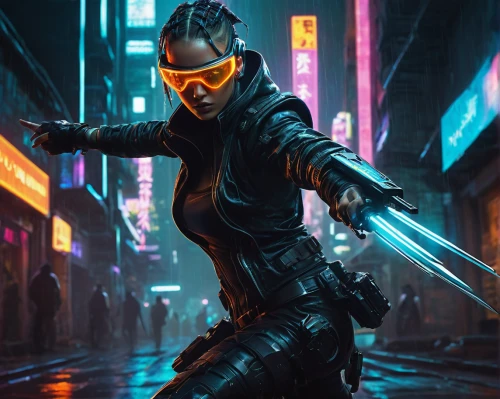 cyberpunk,katana,cyber,renegade,cyber glasses,mute,sci fiction illustration,assassin,merc,cg artwork,mercenary,electro,cyborg,ranger,game art,hk,dystopian,huntress,streampunk,enforcer,Illustration,Realistic Fantasy,Realistic Fantasy 05