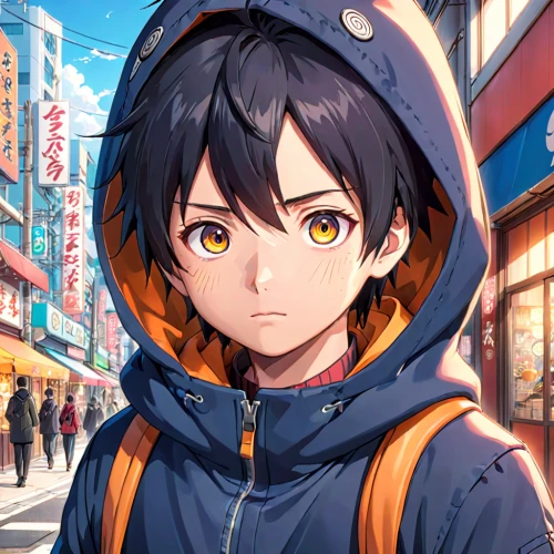 anime boy,anime japanese clothing,hoodie,yuzu,nikko,hinata,anime cartoon,nico,winter clothing,parka,winter clothes,cg artwork,anime 3d,tsumugi kotobuki k-on,kawaii boy,furikake,citrus,orange eyes,young penguin,portrait background,Anime,Anime,Realistic