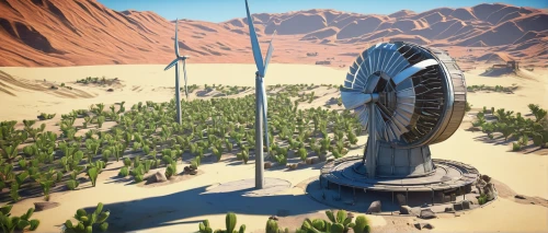 wind powered water pump,sun dial,sundial,desert planet,stargate,desert flower,mobile sundial,wind generator,wind power generator,desert palm,turbine,obelisk,desert plant,wind turbine,mechanical fan,flowerful desert,desert,desert plants,desert coral,windmill,Art,Artistic Painting,Artistic Painting 38