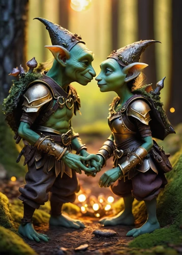 skylander giants,scandia gnomes,warrior and orc,gnomes,gnomes at table,skylanders,3d fantasy,frog gathering,miniature figures,fantasy picture,fantasy art,elves,kissing frog,goblin,romantic scene,buds,figurines,kobold,tree frogs,kawaii frogs,Illustration,Retro,Retro 25