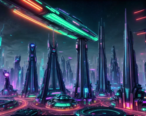 futuristic landscape,scifi,fantasy city,metropolis,sci-fi,sci - fi,alien world,space port,sci fi,futuristic architecture,colorful city,futuristic,city cities,space ships,cyberspace,alien planet,city skyline,cg artwork,cityscape,cyberpunk