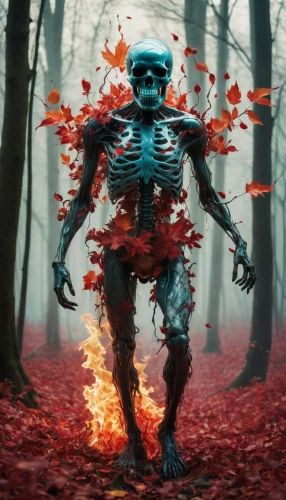 firedancer,halloween wallpaper,primitive man,forest man,halloween background,day of the dead frame,skeleltt,shaman,human halloween,vintage skeleton,dancing flames,october,danse macabre,photoshop manipulation,day of the dead skeleton,effigy,skeletal,digital compositing,halloween frankenstein,autumn theme,Photography,Artistic Photography,Artistic Photography 05