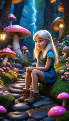 rapunzel,elf,fairy village,violet head elf,scandia gnomes,mushroom landscape,3d fantasy,pixie-bob,pixie,cinderella,agnes,fairy forest,fairy tale character,fae,fairy world,gnomes,forest mushroom,scandia gnome,cartoon forest,tangled,Photography,General,Fantasy