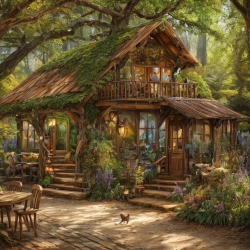 house in the forest,summer cottage,watercolor cafe,tree house hotel,tree house,treehouse,cottage,home landscape,robert duncanson,fairy village,cottage garden,fantasy picture,the coffee shop,country cottage,wooden house,beautiful home,wooden hut,gazebo,tearoom,log cabin,Game Scene Design,Game Scene Design,Fairy Tale