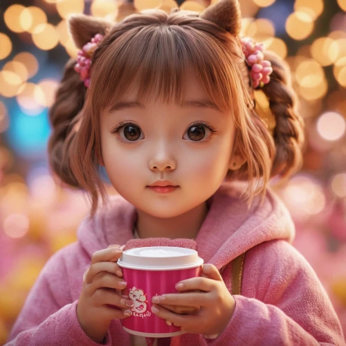 little girl in pink dress,cup of cocoa,babycino,cute coffee,monchhichi,cappuccino,cocoa,drinking coffee,hojicha,child portrait,macchiato,hot cocoa,cute baby,little girl,japanese doll,hot drink,tea drinking,café au lait,chinese teacup,female doll,Photography,General,Commercial