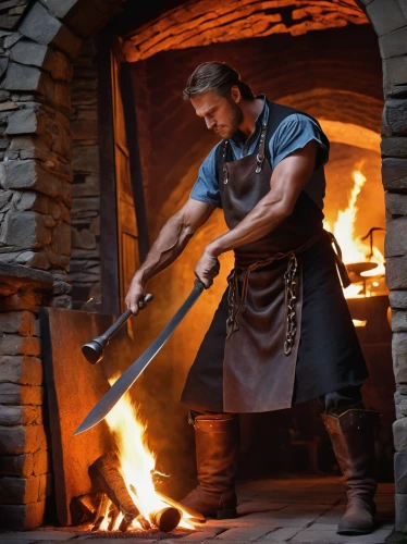blacksmith,iron-pour,iron pour,tinsmith,masonry oven,metalsmith,steelworker,forge,pizza oven,farrier,fire master,smelting,woodworker,dane axe,wood shaper,splitting maul,cast iron skillet,fire artist,stone oven pizza,cast iron,Conceptual Art,Oil color,Oil Color 14