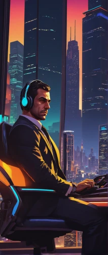 neon human resources,night administrator,blur office background,black businessman,cyberpunk,music background,spy visual,businessman,man with a computer,ceo,modern office,business world,computer business,game illustration,concierge,businessmen,business icons,jazz pianist,executive,desk top,Conceptual Art,Sci-Fi,Sci-Fi 14