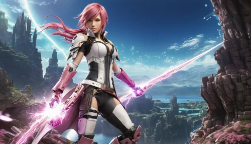 pink quill,swordswoman,sidonia,luka,massively multiplayer online role-playing game,6-cyl in series,sakura background,sword lily,4-cyl in series,anime 3d,female warrior,excalibur,goddess of justice,pink dawn,elza,justitia,sakura,summoner,lightning,tiber riven,Unique,3D,Garage Kits