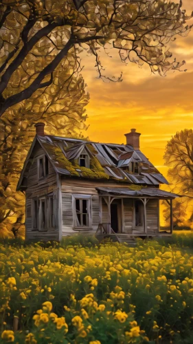 home landscape,lonely house,abandoned house,country cottage,yellow grass,rural landscape,yellow garden,country house,meadow landscape,farm house,summer cottage,old house,farmstead,ancient house,landscape background,springtime background,little house,old home,dandelion field,yellow sky,Photography,General,Natural