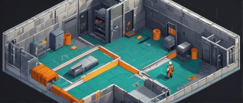 isometric,dungeon,tileable,mining facility,rooms,chasm,prison,an apartment,fortress,apartment block,apartment house,cube house,apartments,space port,vault,basement,kennel,animal containment facility,bunker,rescue alley,Unique,3D,Isometric