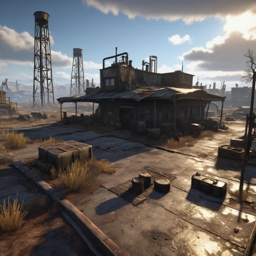 wasteland,fallout4,bogart village,blockhouse,salvage yard,freight depot,croft,ship yard,refinery,fallout,shipyard,junkyard,dust plant,pioneertown,ghost town,settlement,wild west,chemical plant,industries,scrapyard,Conceptual Art,Daily,Daily 18