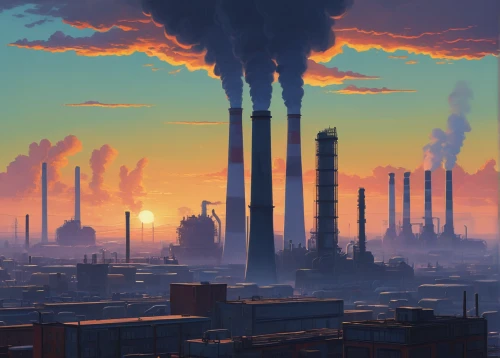 industrial landscape,refinery,factories,factory chimney,chemical plant,pollution,industrial plant,industries,industrial,industry,the pollution,industrial area,industrial smoke,chimneys,environment,industrial ruin,post-apocalyptic landscape,petrochemical,petrochemicals,emissions,Art,Artistic Painting,Artistic Painting 26