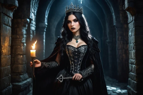 gothic woman,gothic portrait,gothic fashion,gothic dress,gothic style,sorceress,queen of the night,gothic,dark gothic mood,black candle,the enchantress,celtic queen,goth woman,vampire woman,priestess,candlemaker,gothic architecture,dark angel,fantasy picture,the witch,Illustration,Realistic Fantasy,Realistic Fantasy 23