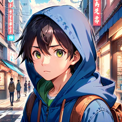 anime boy,anime japanese clothing,anime cartoon,city ​​portrait,nikko,cg artwork,shibuya,edit icon,hoodie,parka,colorful city,nico,portrait background,background images,yuzu,kid hero,ginza,shopping icon,anime 3d,colorful background,Anime,Anime,Realistic