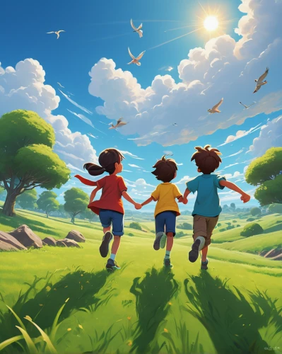children's background,kids illustration,game illustration,walk with the children,world digital painting,happy children playing in the forest,a collection of short stories for children,flying seeds,girl and boy outdoor,children playing,travelers,game art,playing outdoors,little girls walking,fairies aloft,adventure game,children of uganda,flying dandelions,landscape background,world children's day,Illustration,Children,Children 01