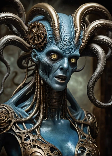 blue enchantress,dark elf,gorgon,medusa,alien warrior,medusa gorgon,mystique,blue demon,evil woman,violet head elf,bodypaint,the enchantress,avatar,samara,blue monster,jaya,kadala,mean bluish,skordalia,fantasy portrait,Illustration,Realistic Fantasy,Realistic Fantasy 13