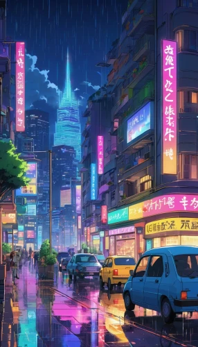 tokyo city,shinjuku,tokyo,taipei,colorful city,kowloon,tokyo ¡¡,shanghai,shibuya,osaka,cyberpunk,cityscape,fantasy city,hong kong,ginza,evening city,kyoto,honolulu,japan,blue rain,Illustration,Japanese style,Japanese Style 03