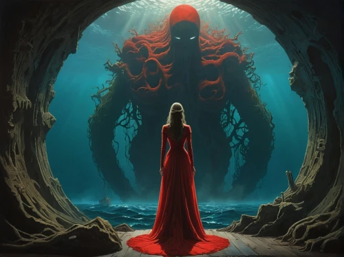 mirror of souls,god of the sea,undersea,rusalka,deep sea,man in red dress,the bottom of the sea,abyss,fantasia,root chakra,deep coral,hall of the fallen,fantasy picture,symbiotic,red sea,red gown,bottom of the sea,siren,tour to the sirens,under sea,Photography,Artistic Photography,Artistic Photography 15