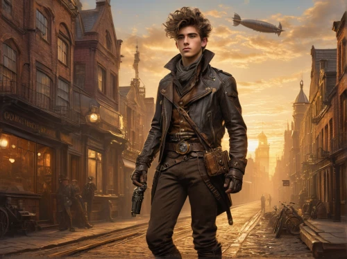 steampunk,frock coat,jack rose,newt,hamelin,nicholas boots,the wanderer,bodie,hook,gunfighter,robert harbeck,main character,male character,heroic fantasy,cordwainer,overcoat,trench coat,game illustration,the pied piper of hamelin,huntsman,Art,Classical Oil Painting,Classical Oil Painting 13