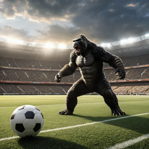 king kong,football player,football equipment,fifa 2018,gorilla,kong,footballer,children's soccer,soccer kick,soccer-specific stadium,animal sports,soccer player,soccer,sports game,football,uefa,world cup,soccer ball,playing football,european football championship,Photography,General,Realistic