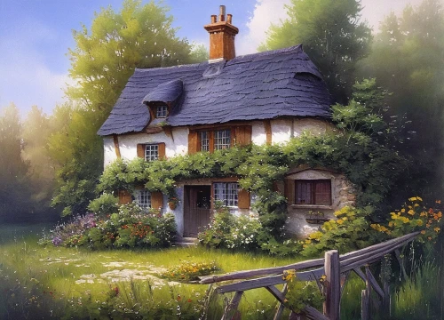 country cottage,summer cottage,cottage,thatched cottage,little house,house in the forest,home landscape,country house,small house,witch's house,cottage garden,ancient house,lonely house,traditional house,beautiful home,old house,wooden house,crooked house,house painting,miniature house,Conceptual Art,Fantasy,Fantasy 13