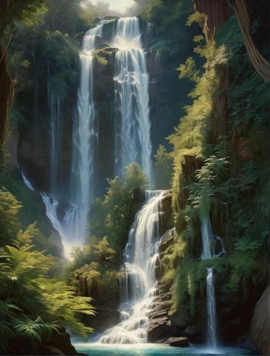 bridal veil fall,waterfall,wasserfall,waterfalls,brown waterfall,water falls,ash falls,water fall,green waterfall,cascading,a small waterfall,cascades,falls,ilse falls,cascade,falls of the cliff,bridal veil,world digital painting,landscape background,forest landscape,Conceptual Art,Fantasy,Fantasy 05