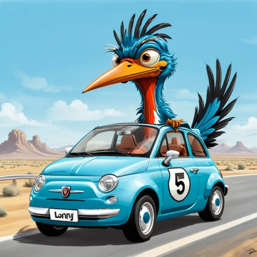 roadrunner,citroen duck,feathered race,cartoon car,renault 8,renault twingo,bmw new class,chicken 65,renault 4,trabant,illustration of a car,automobile racer,muscle car cartoon,opel record p1,chicken run,landfowl,gps navigation device,autocross,crossover suv,bantam,Illustration,Abstract Fantasy,Abstract Fantasy 23