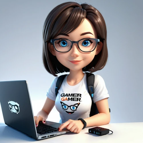 cute cartoon character,geek pride day,girl at the computer,girl studying,anime 3d,cute cartoon image,animator,geek,code geek,nerd,office worker,samcheok times editor,computer freak,gamer,with glasses,blogger icon,librarian,tracer,community manager,smart look,Unique,3D,3D Character