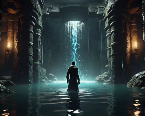 atlantis,egyptian temple,hall of the fallen,woman at the well,wasserfall,water fall,artemis temple,the ancient world,karnak,cistern,ancient city,the mystical path,concept art,full hd wallpaper,underground lake,ancient egypt,the body of water,the water,game art,ancient,Conceptual Art,Sci-Fi,Sci-Fi 06
